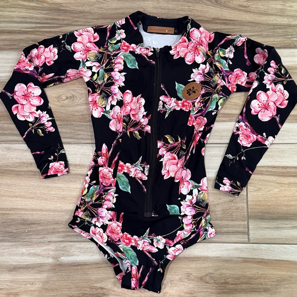 NWT Floral Long Sleeve Women's One Piece Swimsuit